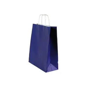 Beyaz Kraft Kağıt Burgu Sap Çanta Koyu Mavi 18x24x9 Cm 50'Li