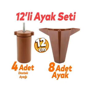 Badem10 Sedir 12'li Set Mobilya Koltuk Kanepe Baza Tv Ünitesi Çekyat Destek Ayağı 12 Cm Kahverengi Ayakları