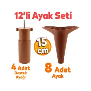 Badem10 Aspen 12'li Set Mobilya Kanepe Koltuk Tv Ünitesi Baza Ayağı Ayakları Destek 15 Cm Robot Süpürge