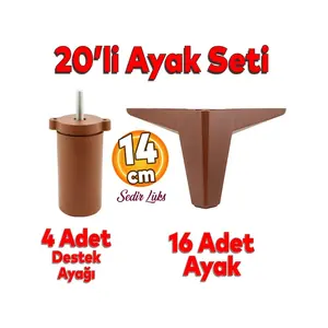 Badem10 20'li Set Sedir Lüks Mobilya Koltuk Kanepe Tv Ünitesi Destek Ayağı 14 cm Ahşap Desenli Ayakları