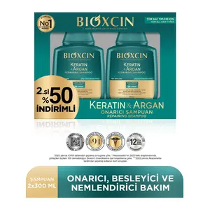 Bioxcin Keratin & Argan Onarıcı Şampuan 300 ml - Yıpranmış ve Hasar Görmüş Saçlar 2 Li Avantaj Seti