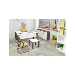 Çağın Ofis Mobilyaları Galaxy 140 cm Yüksek Kesonlu Beyaz Çalışma Ofis Masa Takım (Beyaz/antrasit)