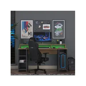 Rani HA122 LED Işıklı Kumandalı Rgb Raflı Oyuncu Bilgisayar Masası Çalışma Masası Sepet Ceviz - Antrasit
