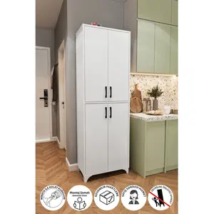 Bofigo Çok Amaçlı Dolap 4 Kapaklı 6 Bölmeli Banyo Dolabı Mutfak Dolabı Beyaz