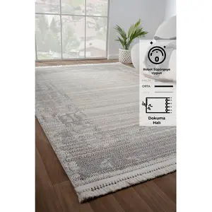  Konfor Bastia 1277 Krem Gri Yumuşak Örgü Modern Dokuma Bukle Halı80x150
