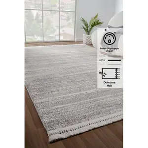  Konfor Bastia 1276 Krem Gri Yumuşak Örgü Modern Dokuma Bukle Halı80x150