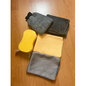 Oto Temizlik 5'li Araç Yıkama Seti - Oto Yıkama Eldiveni, 50X70 Güderi Bez, 50X70 Mikrofiber Bez, 50X70 Cam Bezi, Sünger