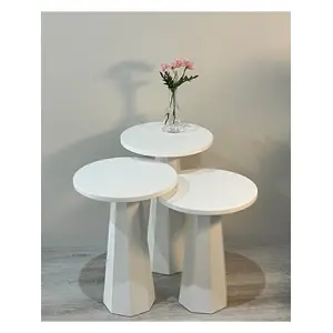 Kupp Design Lilyum Mantar Sehpa Üçlü Set Beyaz (57+52+47 Cm)