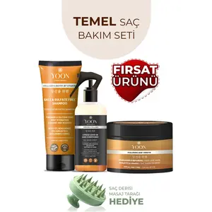 Yoon 3'lü Onarıcı Saç Bakım Seti, Tuzsuz Şampuan 250ML, Saç Bakım Spreyi 200ML, Saç Bakım Maskesi 250ML
