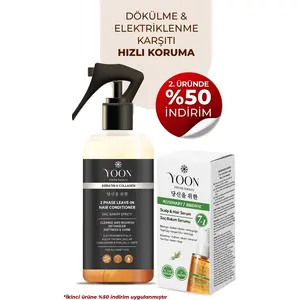 Yoon 2'li Vegan Saç Spreyi ve Saç Serumu - 7 Doğal Aktif - Keratin ve Kolajen İçerikli - Saç Derisi ve Uçları İçin Bakım Seti