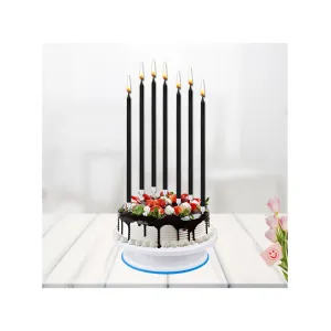 İnce Uzun Altlıklı Pasta Mumu, 20 cm x 7 Adet - Siyah