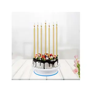 İnce Uzun Altlıklı Pasta Mumu, 20 cm x 7 Adet - Altın