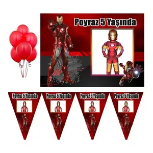 Iron Man Kişiye Özel Afiş ve Flama Doğum Günü Süsleme Seti HDTS182