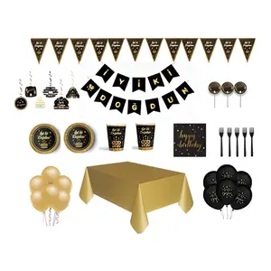 Siyah Gold Iyi Ki Doğdun Doğum Günü Parti Seti