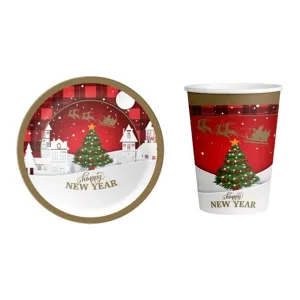 Yılbaşı Karton Tabak Bardak Set 8 Adet