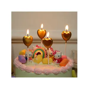 4 Adet Gold Kalpli Pasta Mumu Kalpli Doğum Günü Pasta Mumu Gold Pasta Mumu Kalpli Mum Gold Candle