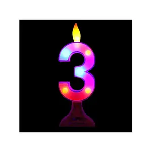 Mavi 3 Yaş Renkli LED Işıklı Pasta Mumu LED Işıklı Doğum Günü Mumu LED Happy Bırthday Candle