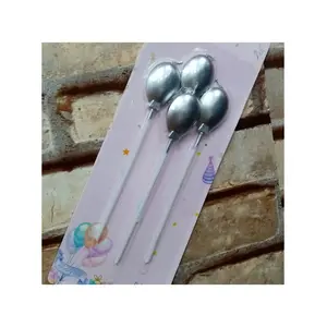 Vıp Kalite Parlak Metalik Gümüş Balonlu Pasta Mumu 4 Adet Gümüş Doğum Günü Mumu Silver Bırthday Candle
