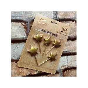 Vıp Gold Star Happy Bırthday Candle 5 Adet Metalik Altın Yıldızlı Pasta Mumu Yıldız Doğum Günü Mumu