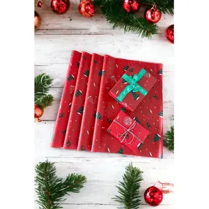 Yılbaşı Çam Geyik Desenli Pelur Kağıt , Kırmızı Yılbaşı Hediye Paketi, Pelur Kağıdı, Yeni Yıl Paketleme 10 ADET-T639