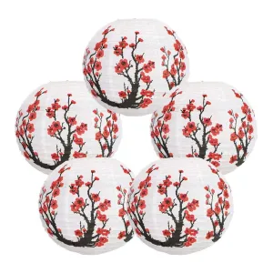 12 Inç Japon/çin Kağıt Fenerler (5'li Set, Kırmızı Sakura)  