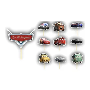 10 Adet Şimşek Mcqueen Kahramanları Karakterleri Kürdanlı Cupcake Pasta Süsü Süsleme Kalın Kağıt