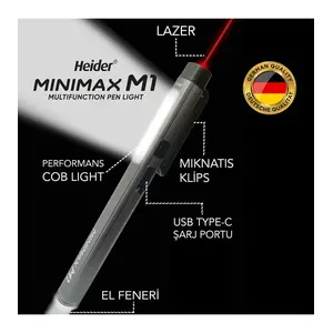 Minimax M1 (Yeni) Özel Metal Tasarım 3 Fonksiyonlu (Lazer + 50 M2 Gövde Lambası + El Feneri) Ce+Rohs Belgeli