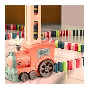 Baby - Işıklı Sesli Domino Tren - Otomatik Domino Dizilimi - Eğitici Oyuncak - Tren, 30 Domino Taşı ve Kaktüs - Pembe
