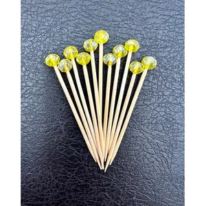 Kristal Boncuklu Sarı Kokteyl Sunum Kürdanı 25 Ad 7cm Konsept Parti Süsü Safari Doğum Günü NSCT0011