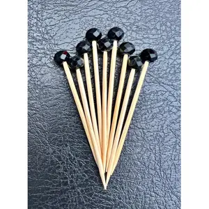 Kristal Boncuklu Siyah Kokteyl Sunum Kürdanı 25 Ad 7cm Konsept Parti Süsü Doğum Günü Yarasa Cadı Halloween NSCT0018