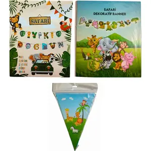 Safari Iyi Ki Doğdun Karakter Banner, Safari Üçgen Flama ve Safari Dekoratif Banner Seti