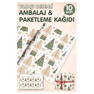 Yılbaşı Çam Ağacı Temalı Hediye Paketi Yeni Yıl Paketleme Kağıdı 50X70CM  10 ADET-T1040
