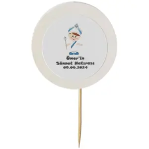 20 Adet Kişiye Özel Yuvarlak Bayraklı Sünnet Kürdanı - Toothpick