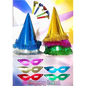 Yılbaşı Şapkası 5li Renkli Katyon Şapka Maske Ve Düdük Seti Katyon Set & Kaynana Dili