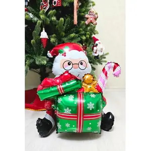 Hediye Paketi Tutan Noel Baba Folyo Balon Oturan Noel Baba Yılbaşı Balonu