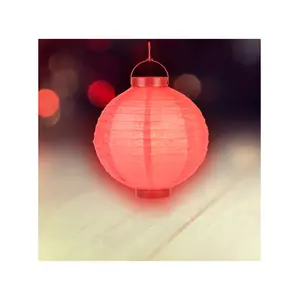 LED Işıklı Pilli Kağıt Fener, 25,00 cm - Kırmızı