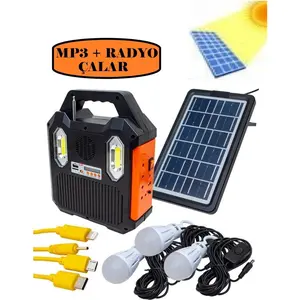 AT-903 Güneş Enerjili Solar Şarjlı Mp3-Radyo Çalarlı Çadır Kamp Aydınlatma Fener Seti