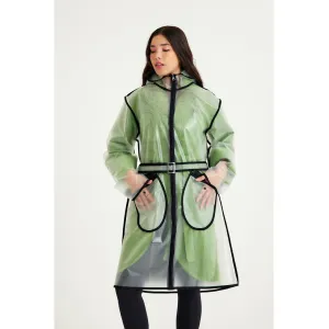 Ezgi Fermuarlı Model Transparan Kolay Yırtılmaz Özel Tpu Kumaş, Su Geçirmez Unisex Yağmurluk-Şeffaf