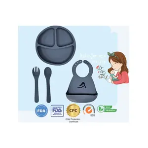 Momia Bebek " Silikon Beslenme Mama Seti - Sağlıklı ve Renkli!" set 6 - bebek mama tabağı , bebek mama önlüğü , bebek kaşık çatal