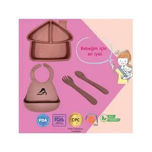 Momia Bebek "Momia Bebek Silikon Beslenme Mama Seti - Sağlıklı ve Renkli!" set 5 - bebek yemek tabağı , bebek mama önlüğü , bebek kaşık çatal