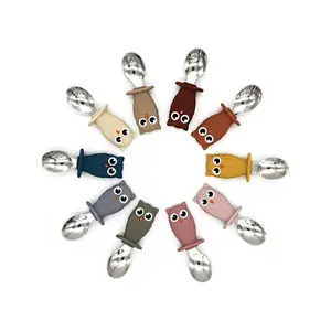 Scentu [eğlenceli Canlı] 2 Adet Bebek Aletleri Sofra Seti Çocuk Gereçler Paslanmaz Çelik Yürümeye Başlayan Çocuk Yemek Takımı Çatal Bıçak Takımı Karikatür Bebek Besleme Kaşık Çatal   