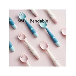 Scentu [eğlenceli Canlı] Bebek Kaşık Gereçleri Seti Yardımcı Gıda Yürümeye Başlayan Çocuk Yemek Öğrenin Eğitim Bükülebilir Silikon Çatal Seti Bebek Besleme Sofra Takımı   