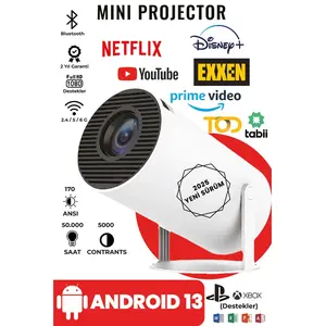 Yeni 2025 SÜRÜM Mını Projector Android 13  1280*720P Taşınabilir Ev Sinema Projektörü Smart Sürüm