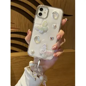 Apple iPhone 11 Uyumlu Lux Işıltılı Inci Charmlı Kelebekli Kılıf