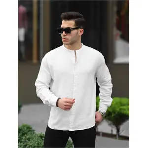 Yarım Pat Hakim Yaka Oversize Müslin Kumaş Gömlek - Beyaz