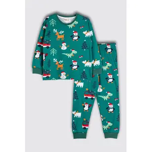 Sevimli Kardan Adam-Penguen Desenli  Pamuk  Çocuk Pijama Takımı