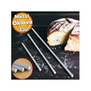 3'lü Masterchef Alüminyum Paslanmaz (99-74-49 CM) Metal Oklava Seti Hamur Açma Aparatı Sofra Mutfak