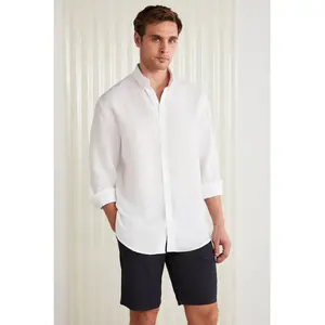 Brice Erkek %100 Keten Kumaşlı Dökümlü Beyaz Gömlek