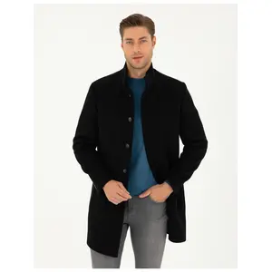 Erkek Siyah Yün Karışımlı Slim Fit Palto 50297488-VR046