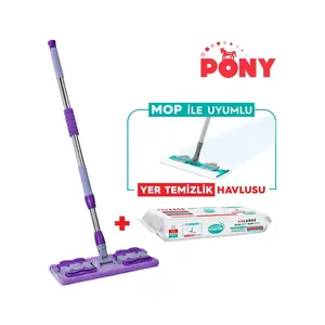 Mandallı Mop + Yer Temizlik Havlusu Hediyeli Microfiber Yüzey Set Paspas Duvar Cam Kıskaçlı Klipsli
